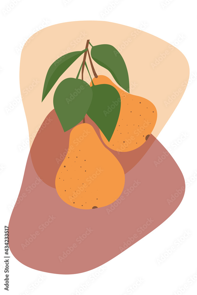 Wall mural pear branch isolated on a background of various shapes.