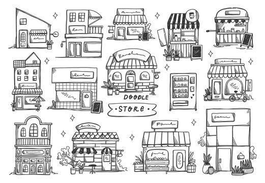 Set of hand drawn store front 