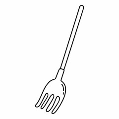 Pitchfork for working in garden and planting potatoes. Vector illustration in doodle style.