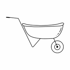 Doodle style garden wheelbarrow. Vector icon with contour line.