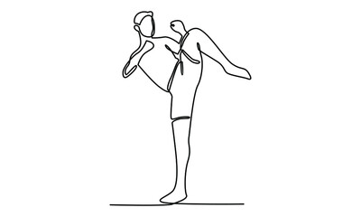 Continue line of man doing muay thai vector illustration