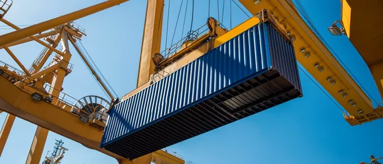 Fotobehang container box in port shipping container logistics area. modern trade, logistics, imports and exports concept © tuastockphoto