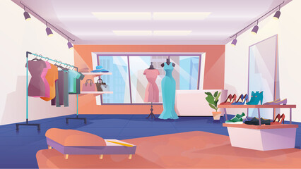 Clothing Store Interior Flat Cartoon Style