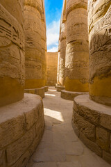 Massive ancient columns in Luxor Karnak temple in Egypt