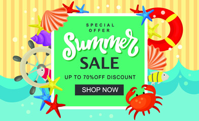 Summer sale banner template cute pastel marine