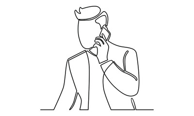 Continue line of businessman talking with phone vector illustration