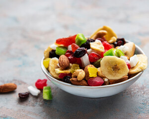 Various dried fruits and mix nuts