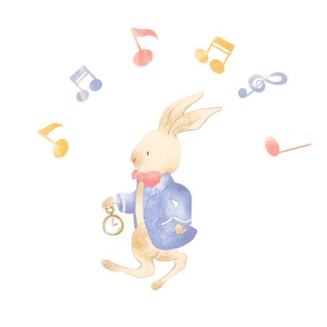 Alice's teatime with rabbit  and music notes
