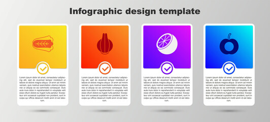 Set Cabbage, Onion, Orange fruit and Peach. Business infographic template. Vector