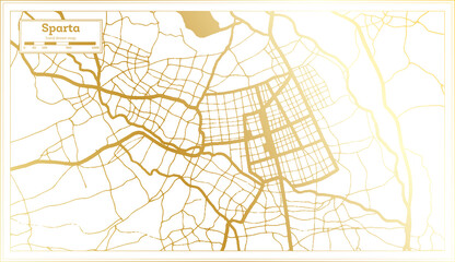 Sparta Greece City Map in Retro Style in Golden Color. Outline Map.