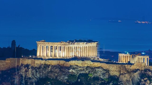 Evening to night time laps of the Acropolis, Athens. A Unesco World Heritage Property. 