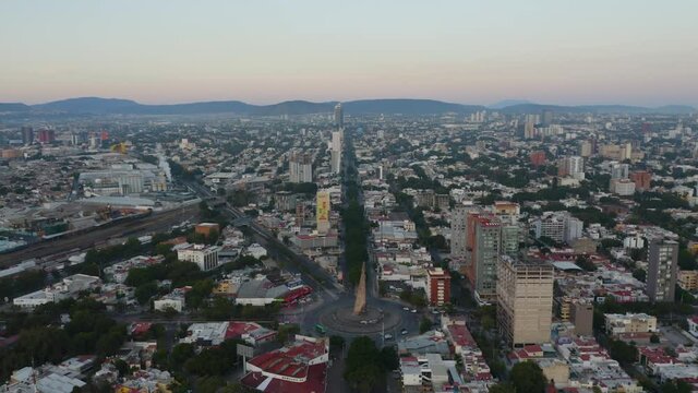 Aerial View of Glorieta Ninos Heroes Monument in Downtown Guadalajara. Capital of Jalisco, Mexico