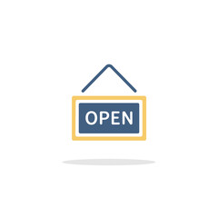 Open notice. Label with text. Icon with shadow. Commerce glyph vector illustration