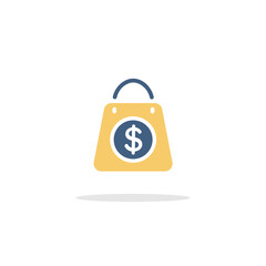 Shopping bag. Dollar sign. Icon with shadow. Commerce glyph vector illustration