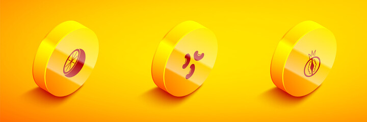 Set Isometric Orange fruit, Beans and Tomato icon. Vector