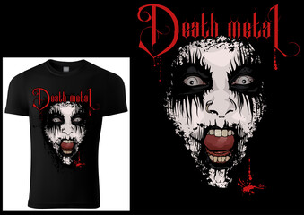 Corpse Paint T-shirt Death Metal Design - Illustration with Scary Face and Bloody  Decoration, Vector