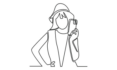 Continue line of woman holding phone vector illustration