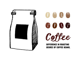 コーヒー豆のイラスト素材。焙煎したコーヒー。