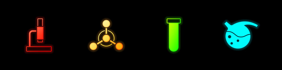 Set Microscope, Molecule, Test tube and flask and icon. Vector