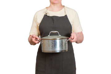 A housekeeper with a pot.