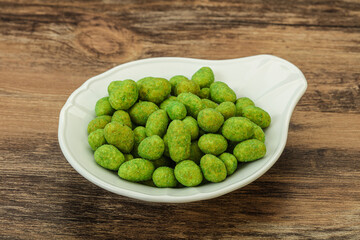 Spicy wasabi peanuts in the bowl