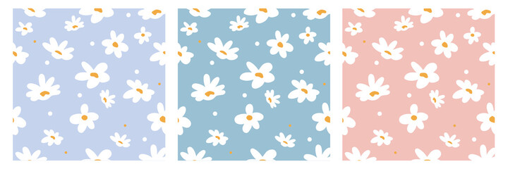 Collection seamless small floral pattern vector design for wallpaper, fabric, fashion prints, textile collection, paper stationery, clothing and more. Daisy flower vector pattern illusration floral ba