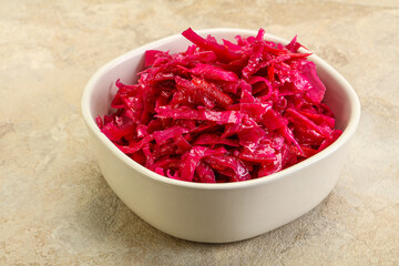 Marinated red cabbage in the bowl