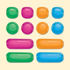 Set of colored buttons for website or game user interface, flat design, vector template.