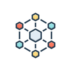 Color illustration icon for hexagonal interconnections