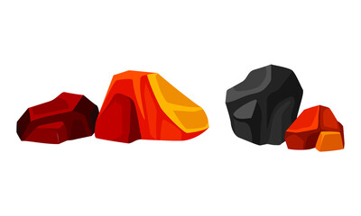 Volcanic Rock as Formed Lava with Rough and Solid Stones Vector Set