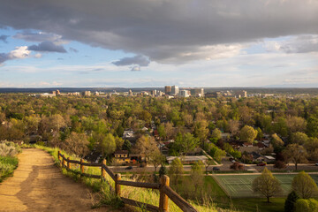 Boise Idaho skyline in Spring. View from Camel's Back Park.