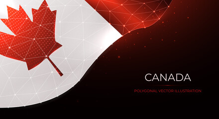 Polygonal vector illustration of a waving flag of Canada. Abstract banner or digital design template. Canada Day
