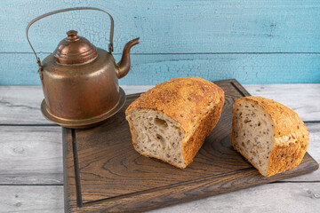 Handmade natural grain bread in the range
