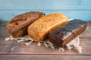 Handmade natural grain bread in the range