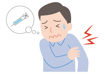 予防接種をした後、接種部位が痛む男性