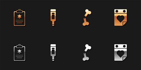 Set Clinical record, Digital thermometer, Human broken bone and Doctor appointment icon. Vector