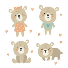 cute vector set of funny baby bears for kids