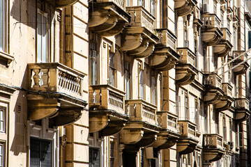 Balconies and window boxes on the island of Malta, Europe