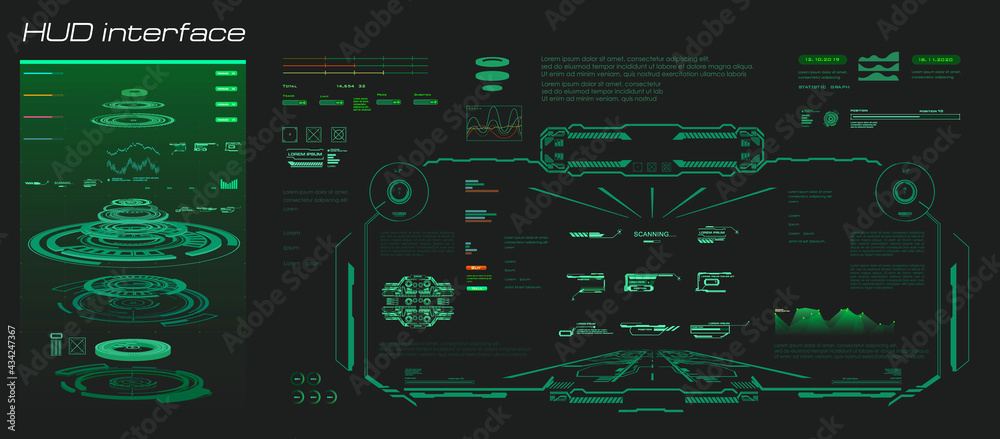 Poster digital holographic panel or hud user interface for video games. virtual interface design with frame