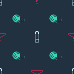 Set Hanger wardrobe, Safety pin and Yarn ball on seamless pattern. Vector