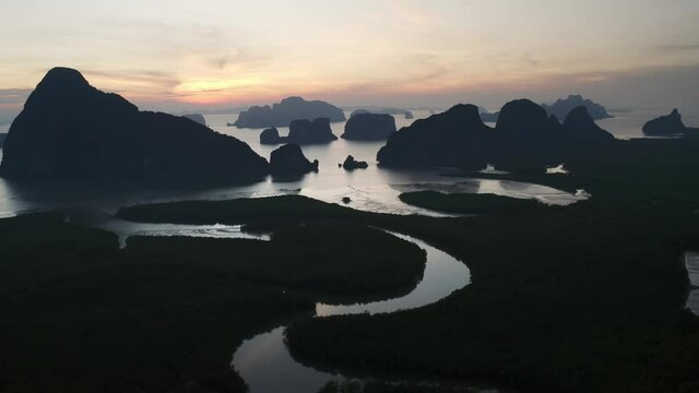 Drone shot of Sunrise in Thailand, Sametnangshe 