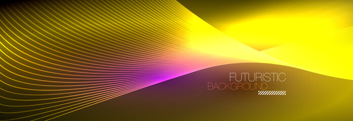 Abstract neon glowing light in the dark with waves. Shiny magic energy and motion concept, vector abstract wallpaper background