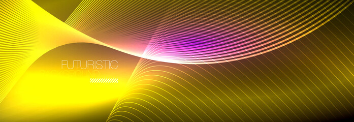 Abstract neon glowing light in the dark with waves. Shiny magic energy and motion concept, vector abstract wallpaper background