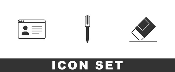 Set Online class, Pen and Eraser or rubber icon. Vector