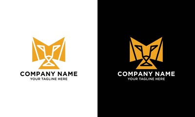 Lion head logo template vector icon on a black and white background.