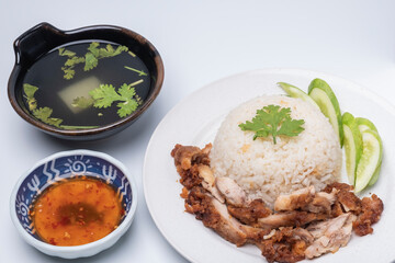 Hainanese Chicken Rice With Fried Chicken