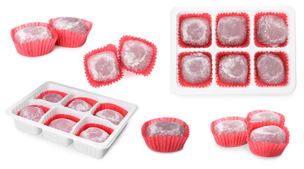 Set with with delicious mochi on white background. Banner design