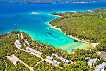 Fototapeta na wymiar Crvena Luka turquoise beach and Vransko lake aerial view