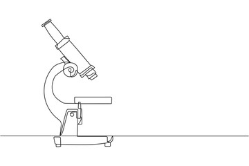 Continuous one line of medical health medicine care microscope in silhouette. Linear stylized. Minimalist.