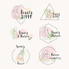 Drawing of set banner Woman's beauty. Continuous line Portrait of a girl In a Modern Minimalist Style. Vector Illustration..